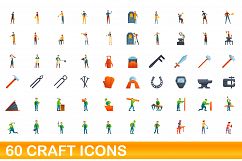 60 craft icons set, cartoon style Product Image 1