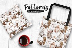 Cotton flowers PNG watercolor set Product Image 5