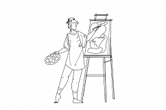 Artist Woman Painting Picture On Canvas Vector Product Image 1