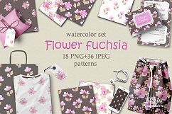 Flower fuchsia patterns watercolor Product Image 1