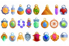 Amulet icons set, cartoon style Product Image 1