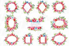Boho pink and blue floral frames watercolor clip art pack Product Image 1