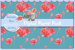 Roses and Elephants watercolor birthday clipart set Product Image 4