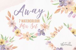 Away Watercolor Frames Mix Wreath Bouquets Flowers Pastels Product Image 1