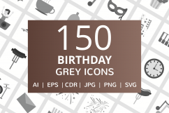 150 Birthday Flat Greyscale Icons Product Image 1