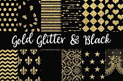 Gold Glitter &amp; Black Digital Paper Product Image 1