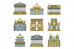 Temple icon set line color vector Product Image 1