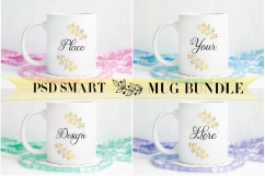 4 Mug Bundle Mockup white ceramic coffee cup mock up spring Easter mugs psd smart object Product Image 1