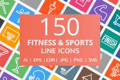 150 Fitness &amp; Sports Line Multicolor B/G Icons Product Image 1