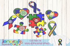Autism svg Puzzle Bundle, Autism Awareness Monogram Frames Product Image 1