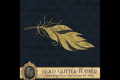 16 Gold Glitter Feather Overlay Clip Arts, Boho Feather Product Image 3