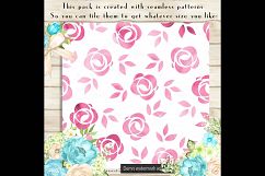 100 Seamless Watercolor Hand Drawn Rose Flower Digital Paper Product Image 3
