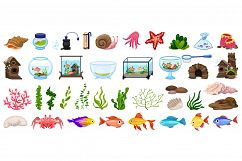 Aquarium icons set, cartoon style Product Image 1