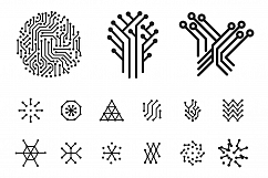 15 Technical circuit icon set on white background Product Image 1