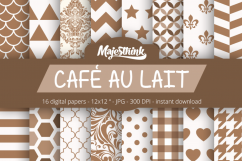 Cafe Au Lait Brown Digital Paper - with polkadot, stripe, chevron, quatrefoil, floral, damask, hexagon, triangle red pattern for Scrapbooking Product Image 1