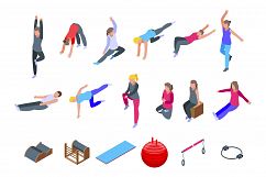 Pilates icons set, isometric style Product Image 1