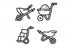 Wheelbarrow icons set, outline style Product Image 1