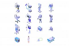 Ventilator Medical Machine icons set, isometric style Product Image 1