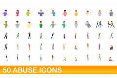 50 abuse icons set, cartoon style Product Image 1