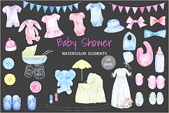 Watercolor Clipart Baby Shower, Baby Cloth, Pram, Crib, Christening Gown, Dress  Product Image 7