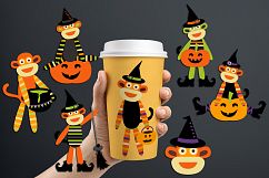 Cute sock monkey clip art / Halloween graphic illustrations Product Image 1