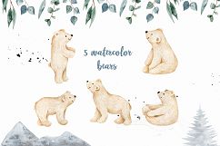 Funny Winter Bears Christmas tree and mountain clipart Product Image 2