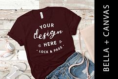 Oxblood Bella Canvas 3001 Ladies T Shirt Mockup Fashion Product Image 1