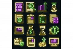 Expense report icons set vector neon Product Image 1