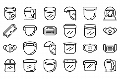 Face shield icons set, outline style Product Image 1