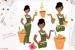 Gardening woman character clip art (L290 Cassie) Product Image 1