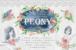 Watercolor peonies romantic floral clipart Product Image 1