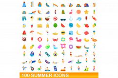 100 summer icons set, cartoon style Product Image 1