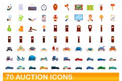 70 auction icons set, cartoon style Product Image 1