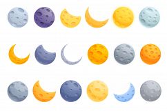Moon icons set, cartoon style Product Image 1