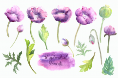 Watercolor Purple Summer Floral Clip Art Set Product Image 4