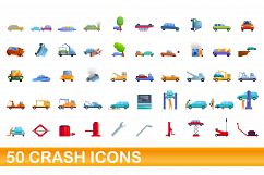 50 crash icons set, cartoon style Product Image 1