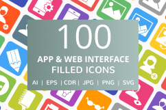 100 App &amp; Web Interface Filled Round Corner Icons Product Image 1