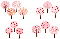 Pink romantic trees clipart set, Love heart trees Product Image 2