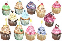 Digital Watercolor Cupcakes Clip art Product Image 2