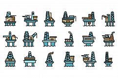 Sea drilling rig icons set vector flat Product Image 1