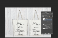 2 Tote bag mockup rustic  background psd smart stock photo two totes template valentines Product Image 2