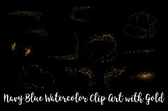 Navy Blue Watercolor Clip Art with Gold, Transparent PNG Product Image 3
