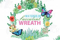 Watercolor succulent wreath, valentine clip art pack, flowers and succulent wreath. Eps, valentine png, jpg, svg, vector files included Product Image 1
