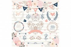 Navy Blue and Rose Blush wedding clip arts Product Image 1