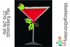 Merry Martini Christmas Holly Embroidery Design Product Image 1