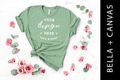 Heather Prism Mint Floral Bella Canvas 3001 Tshirt Mockup Product Image 1