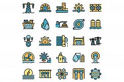 Hydro power icons set vector flat Product Image 1