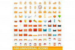 100 universal icons set, cartoon style Product Image 1