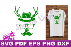 Svg Distressed Grunge Christmas vintage reindeer shirt svg files for cricut or silhouette, Reindeer with glasses red nose mustache hat svg printable Product Image 1