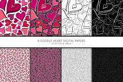 Doodle Heart Digital Paper, Seamless pattern, Scrapbook Product Image 1